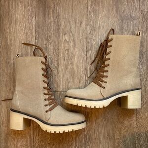 Tan Lace-Up Ankle Boots